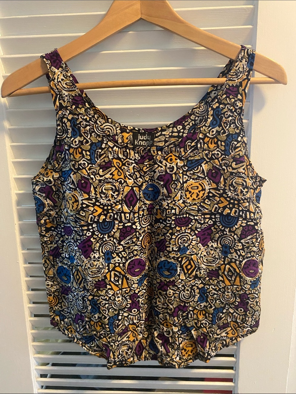 Judy Knapp Vintage Multicolor Printed Tank Top - Purple, Blue & Mustard